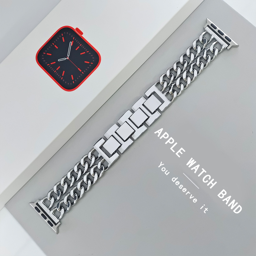 Luxury Premium Double Row Denim Chain Metal iWatch Band for Apple Watch Series 8