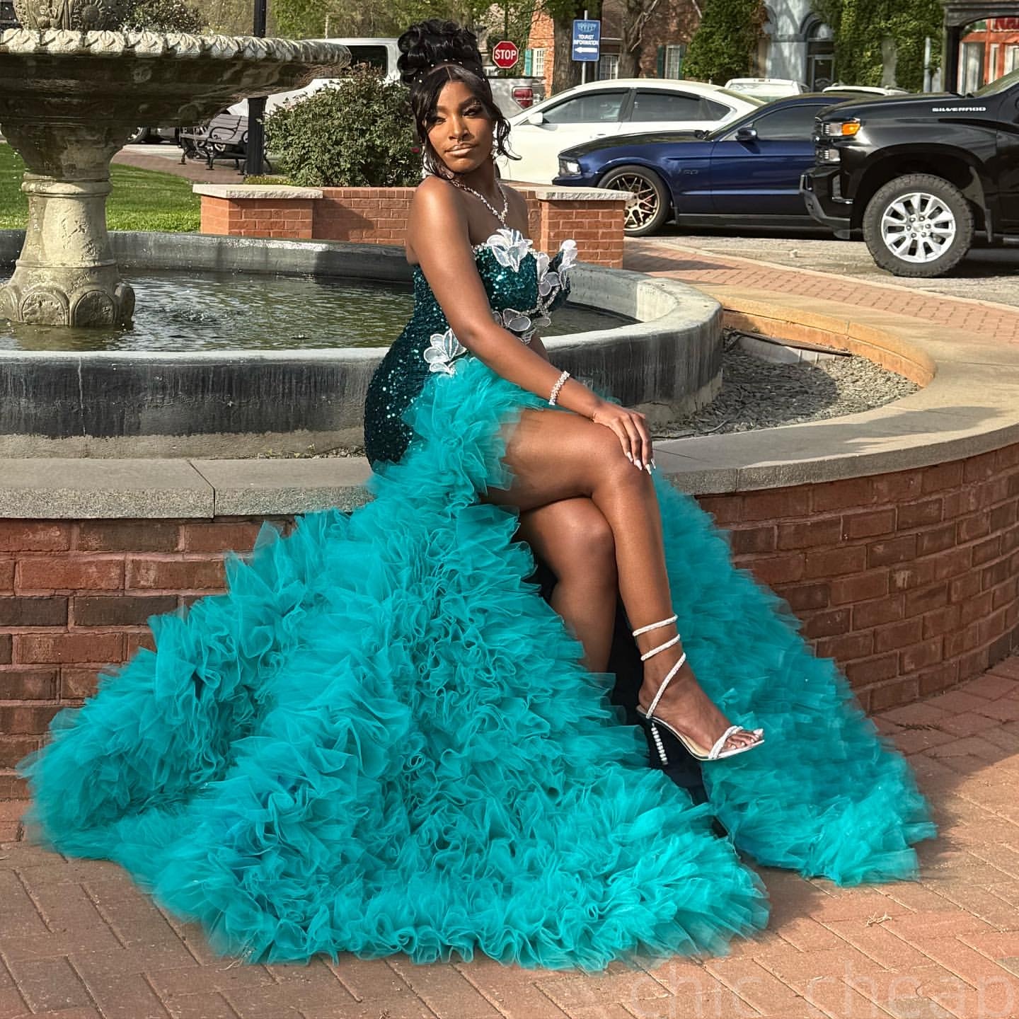Dark Green Mermaid Prom Dresses 2025 Florals Sequined Tiers Sparkly Evening Formal Party Second Birthday Engagement Gowns Plus Size Dress For Special 