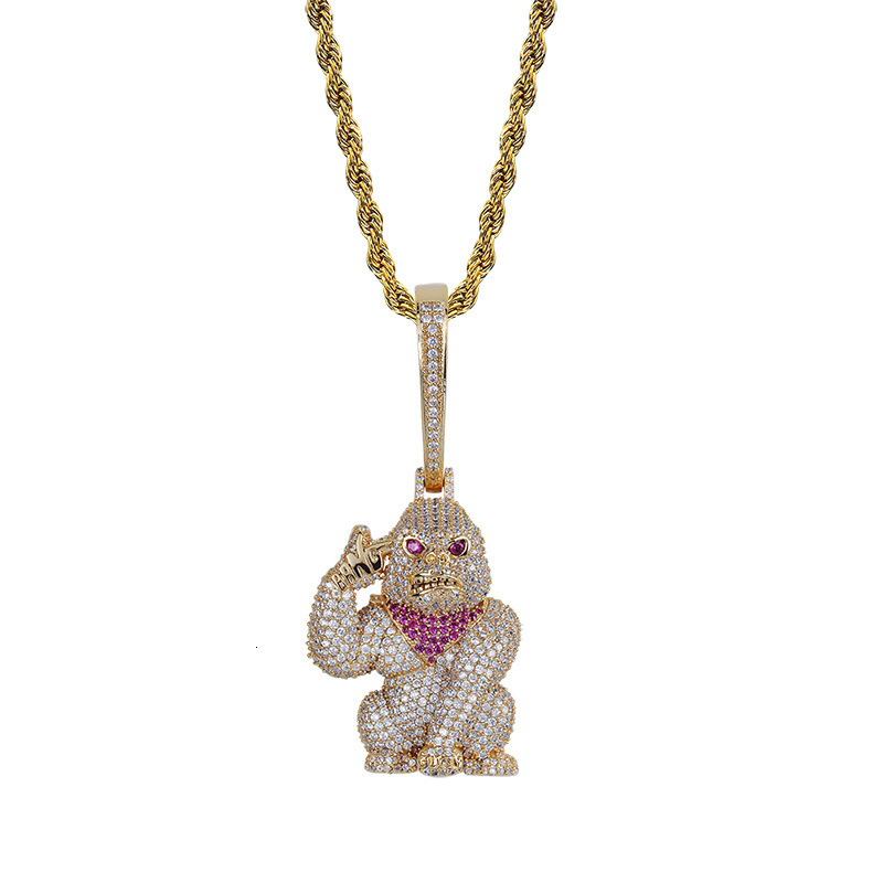 New In 14k Gold Hip Hop Iced Out Full Diamond Gorilla Pendant Necklace For Men And Women Fine Quality Bling Cubic Zirconia Punk Rock Rapper Jewelry Ac