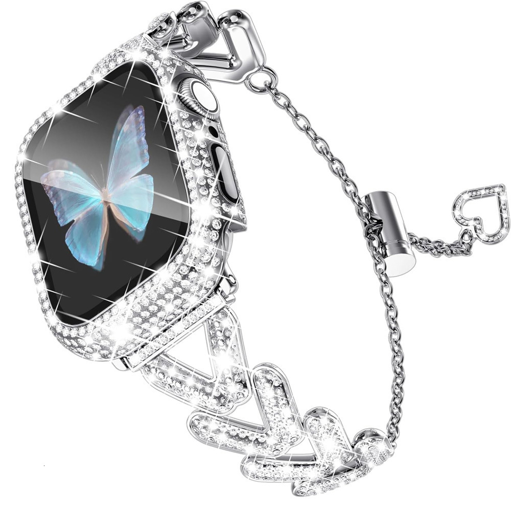 Luxury Premium V Design Metal Diamond Inlaid Chain Bracelet for Apple Watch Series 1-10
