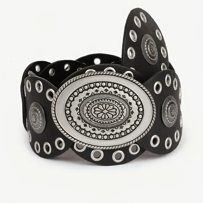 1pc Vintage Style WomenS Faux PU Belt with Oval Rivet Buckle Waistband Vintage Personalized Belts 250618