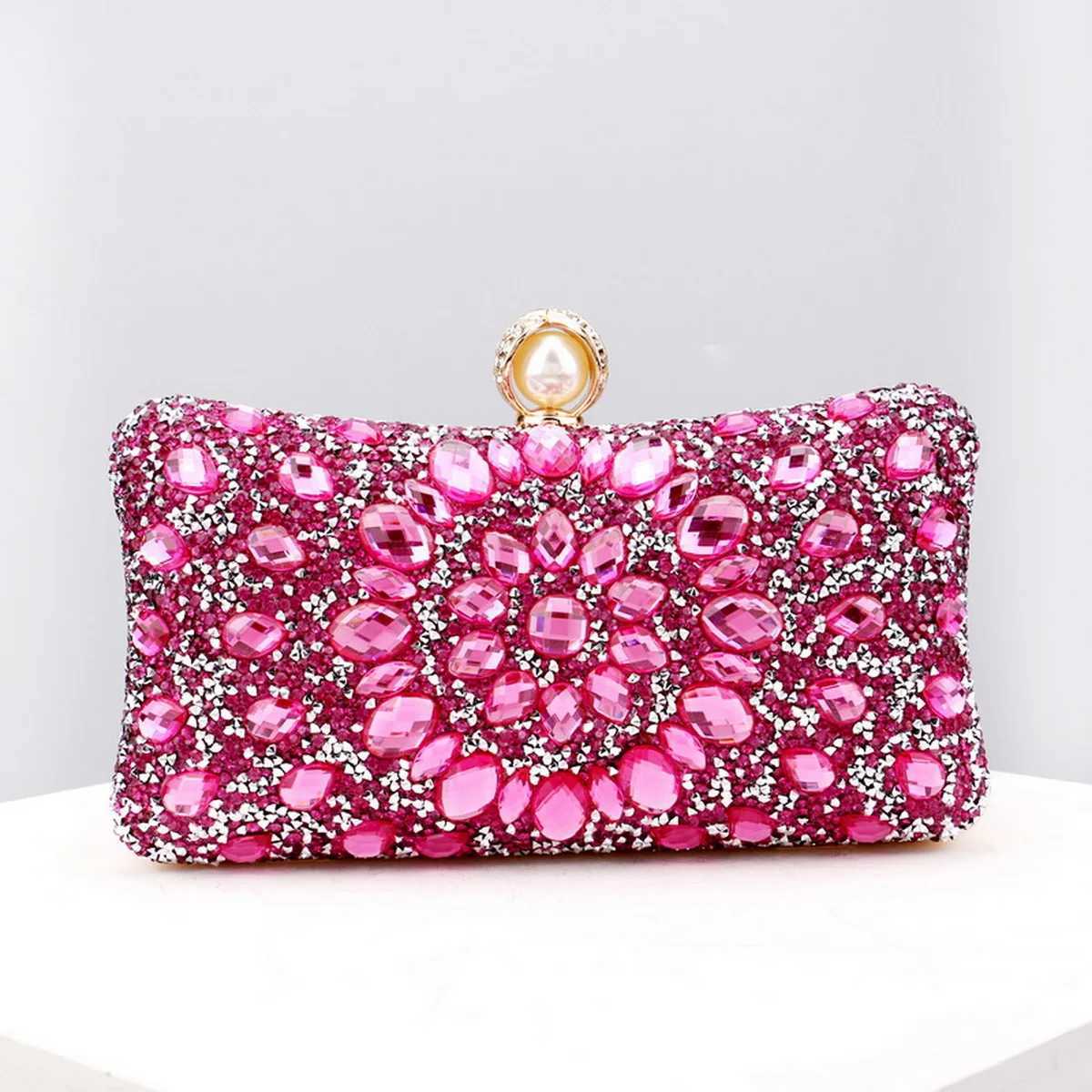 Full Diamonds Evening Bags Acrylic Flower Rhinestones Clutch Bags Metal Pearl Luxury Prom Wedding Dinner Handbags M250625