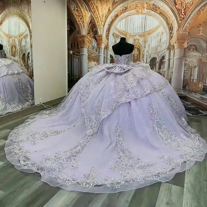 Lavender Shiny Princess Ball Gown Quinceanera Dresses Vestidos De 15 Anos XV Glittering Sweet 16 Dress Birthday Party