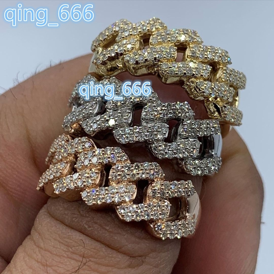 2021 Luxury Hiphop Real 14K Solid Gold Iced Out Moissanite Diamond Men Cuban Ring