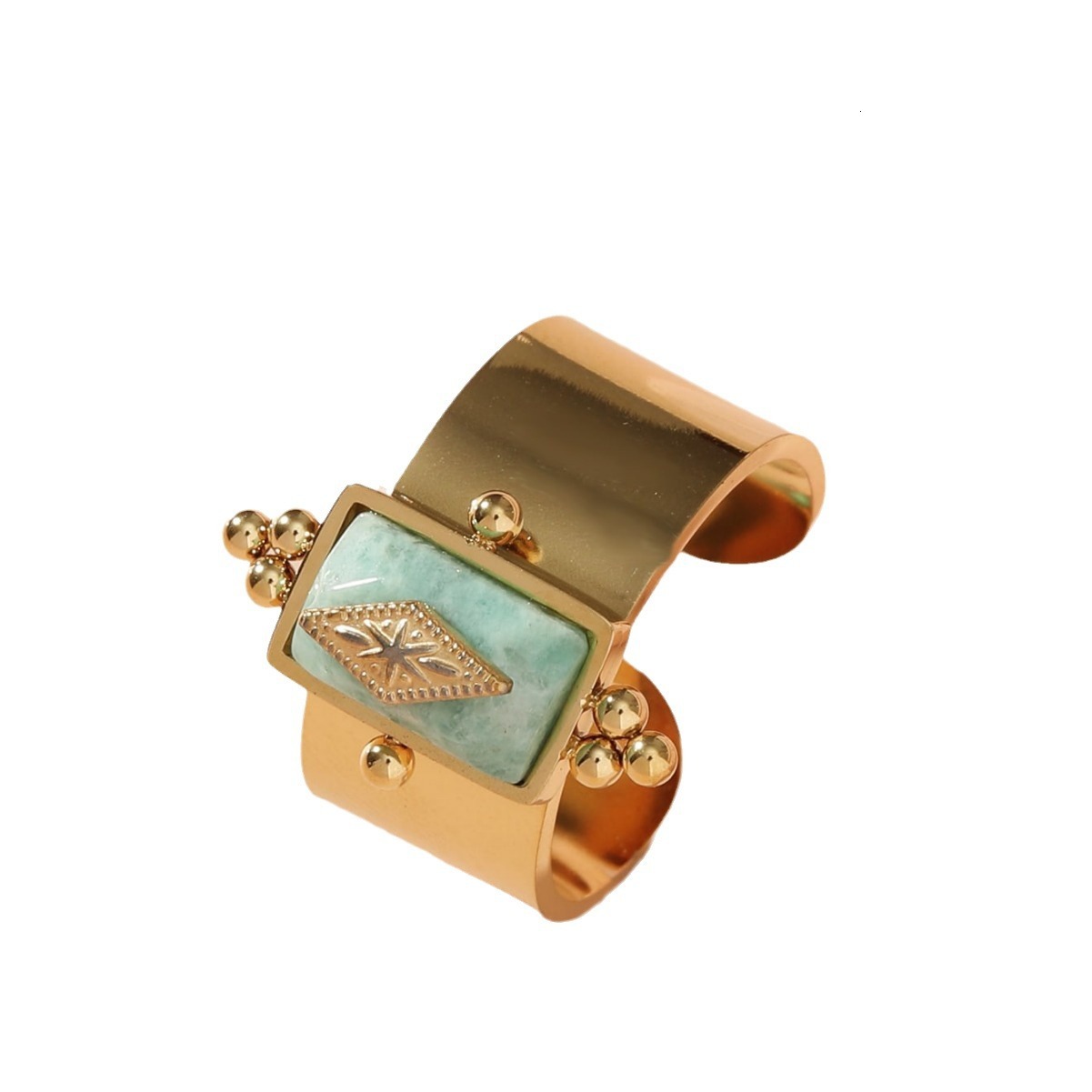 Minimalist American Style Personality Inlaid With Natural Stone Design Open For Women Index Finger Ring