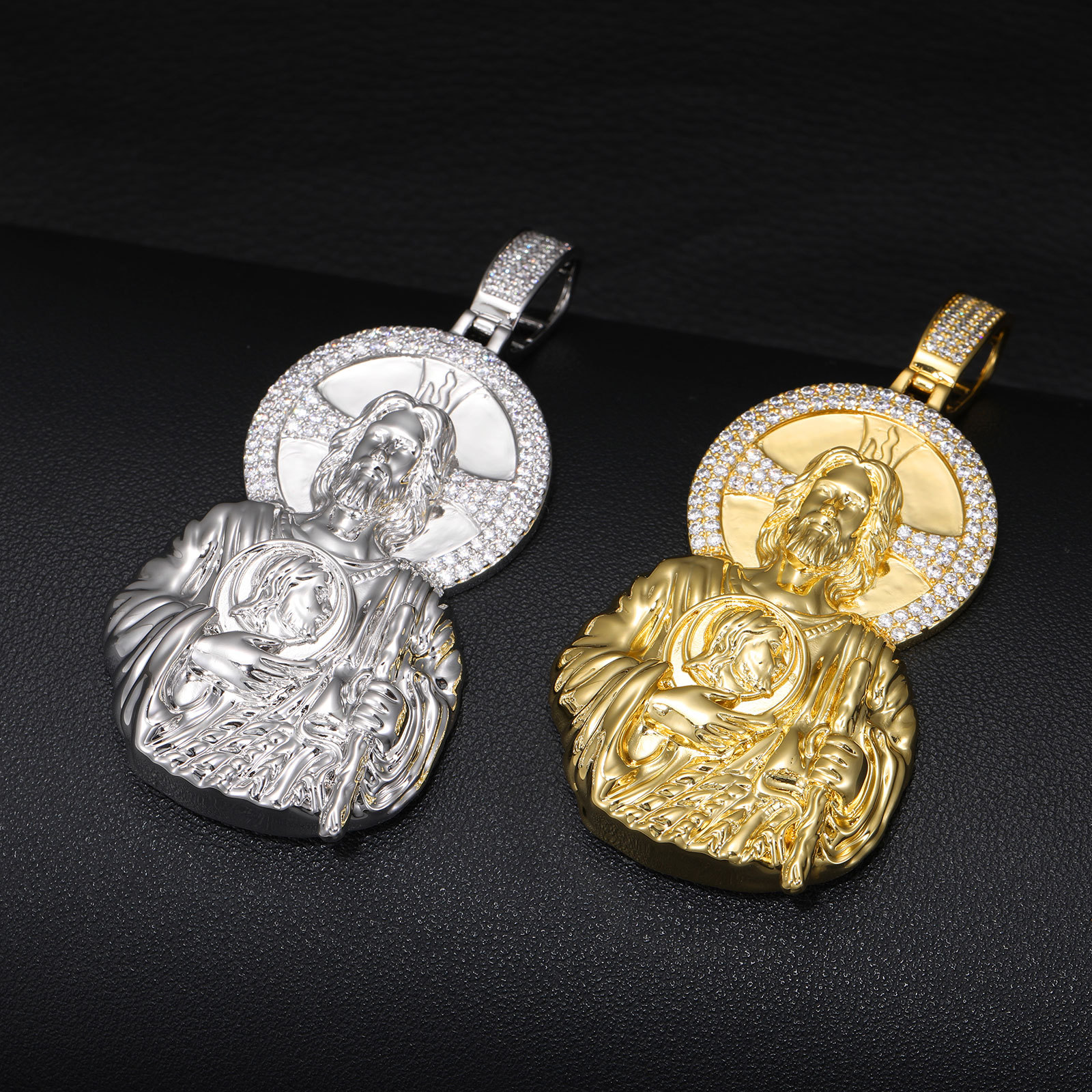 Vintage Portrait Pendant Necklace 5A Zircon 18k Real Gold Plated Hip Hop Jewelry