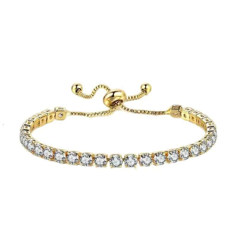 Adjustable 925 Silver Inlaid Moissanite Tennis Bracelet 3-4-5-6.5mm Trendy Gold Plated Bangle