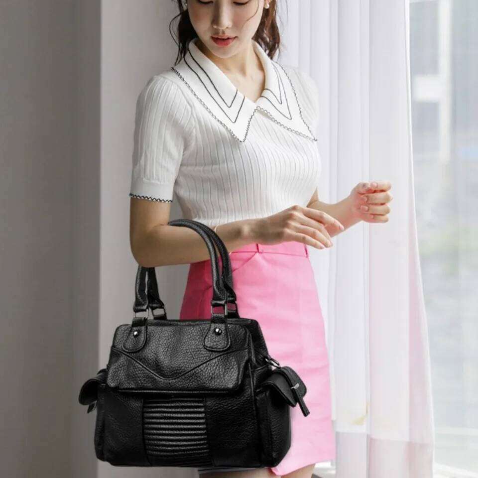 Two-Layers Ladies Casual Tote Hand Bag Leather Handbags Designer Daily Commuting Shoulder Bags For Women Mother Sac