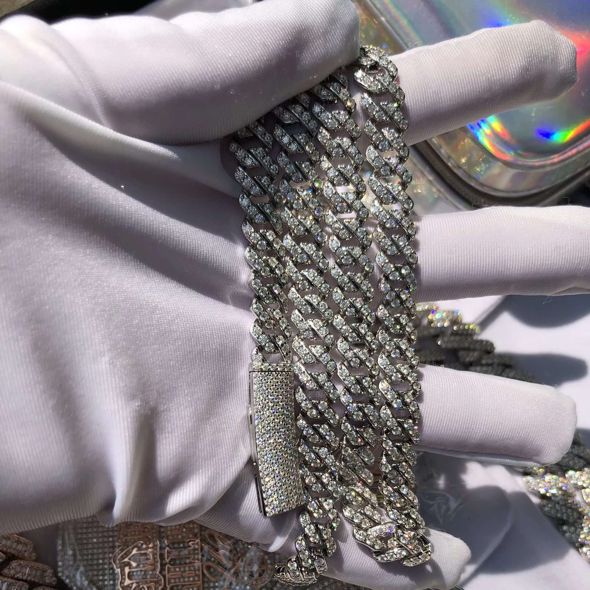 Ice Out Moissanite Diamond Cuban Chain HipHop Necklace Bracelet 14K 18K Gold Plated Cuban Chain for Men Jewelry