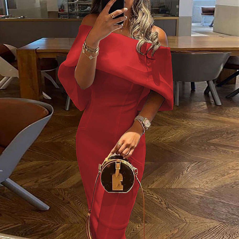 Autumn Women's Off-Shoulder Slim Fit Bodycon Dress B5