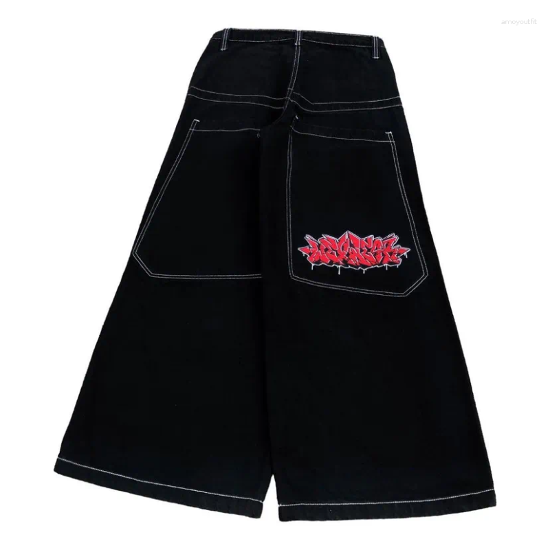 Men's Jeans Fashion Streetwear JNCO Y2k Hip Hop Cartoon Graphic Print Vintage Baggy Black Pants Men Women High Waist Wide Leg Trousers F23