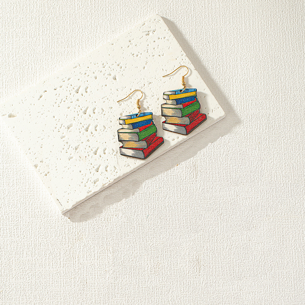 SHEIN Hot Selling 3D Textbook Wooden Back-to-School Season Teacher Student Gift Book Earrings High-end