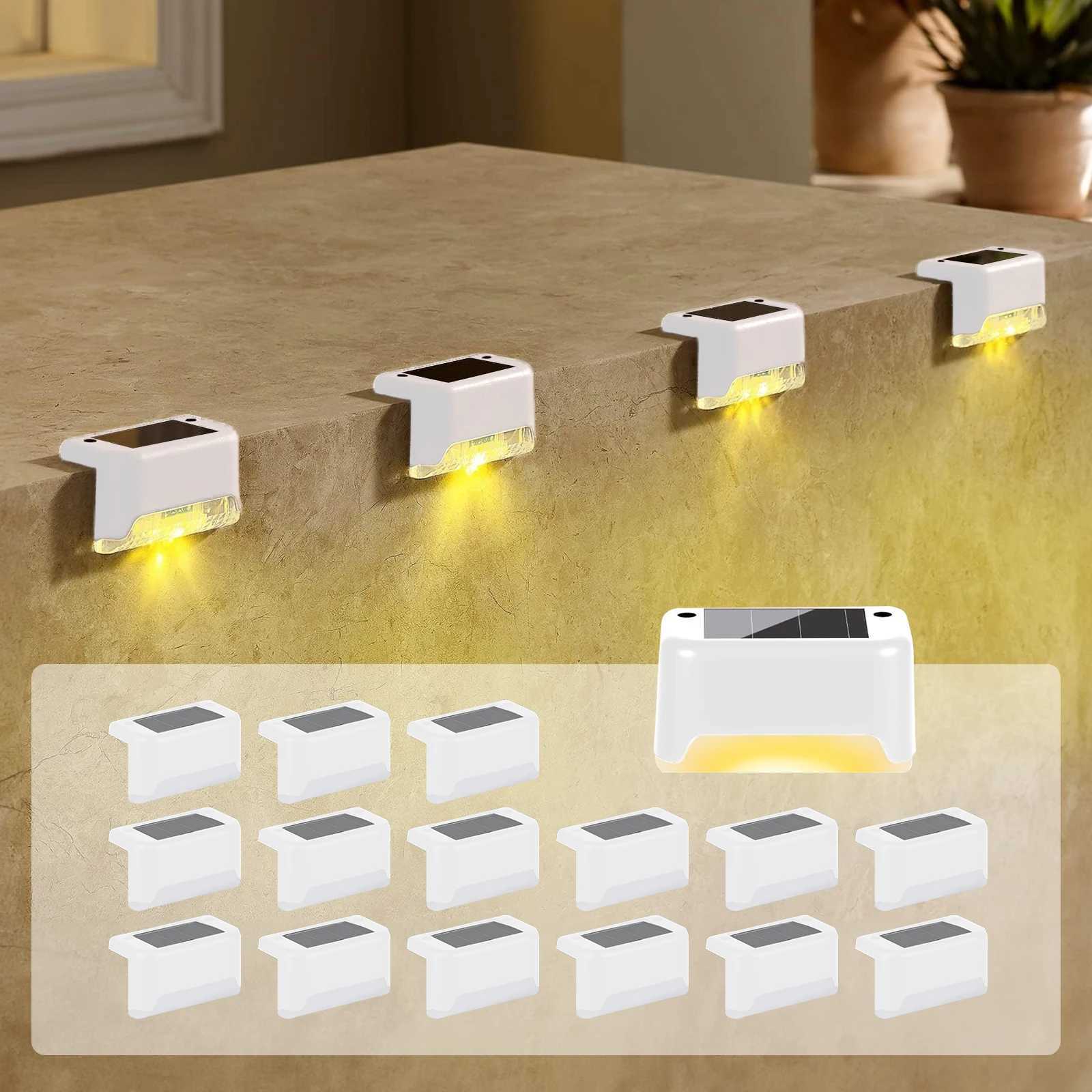 Solar Deck Lights Outdoor 16 Pack Solar Step Lights Waterproof Led Solar lights for Outdoor Stairs Step Yard and PathwayXJ250624