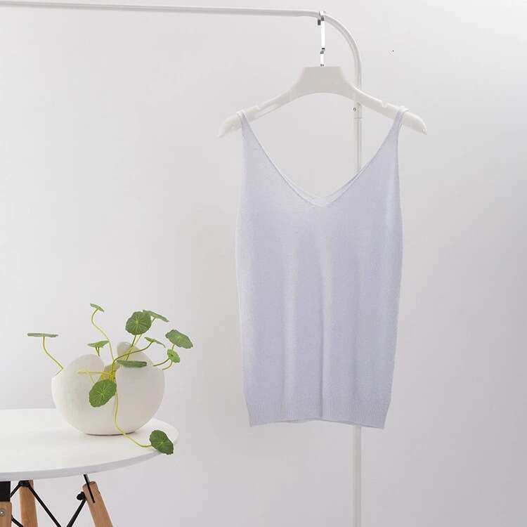 Shiny Knit Camisole for Women, Summer Thin Short Slim Fit Sexy Silver Thread Base Shirt