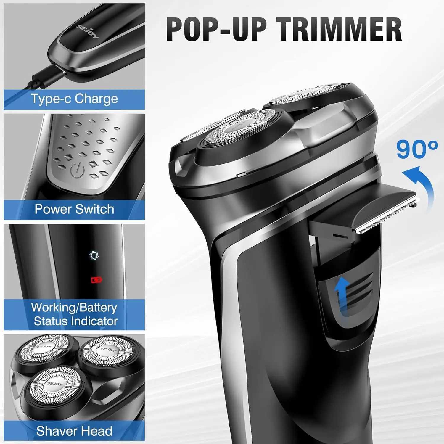 SEJOY Shavers for Mens Electric Razor Rechargeable Beard Trimmer PX7 Waterproof Wet Dry Shaving Machine W250625