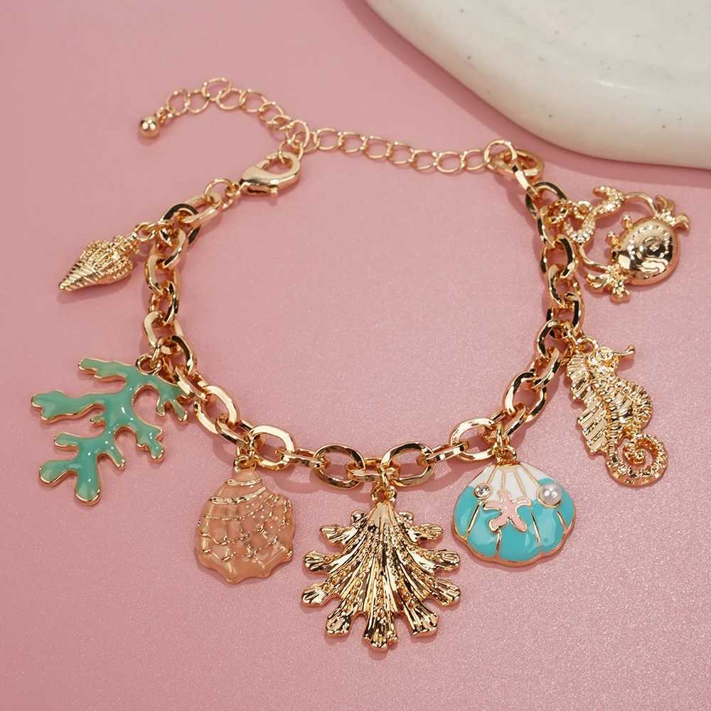 Fashion Colorful Starfish Shell Conch Bracelets For Women Gold-color Chain Bangle Ocean Wristband Summer Beach Jewelry X250625