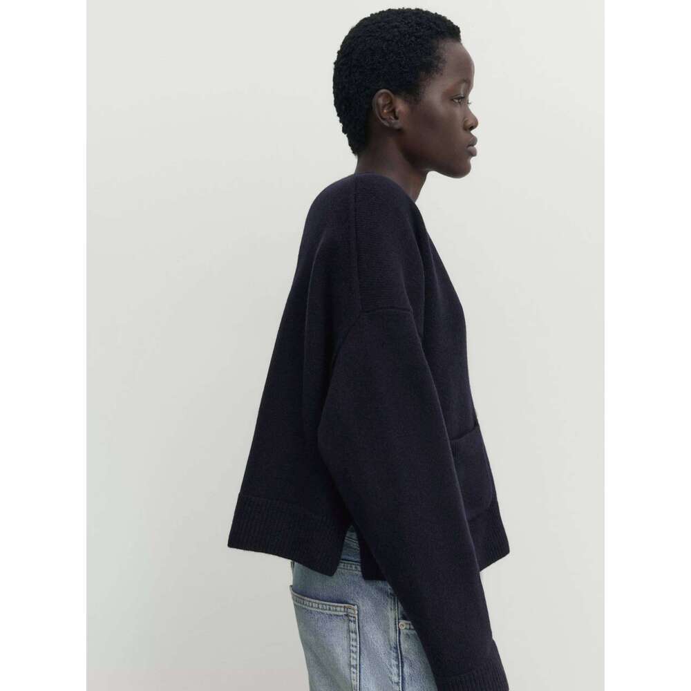 Ethereal MD 2025 massidutti women's spring new style of Minimalist casual blend V-neck knitted cardigan short jacket