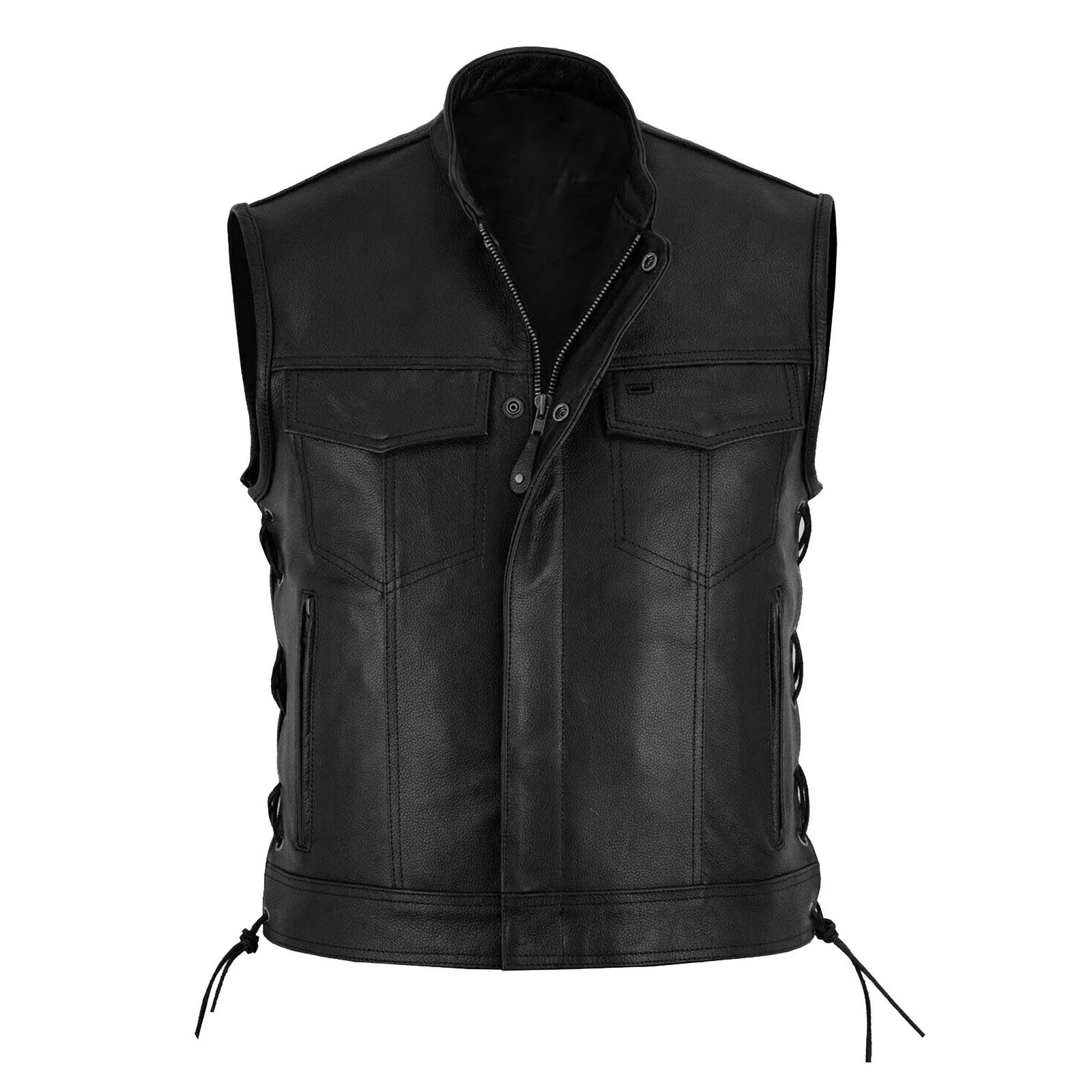Men Leather Vest Coat Fashion Casual Solid Motorcycle Fleet Punk Jackets Drawstring Hem V Neck Zipper Warm Man Top 250618