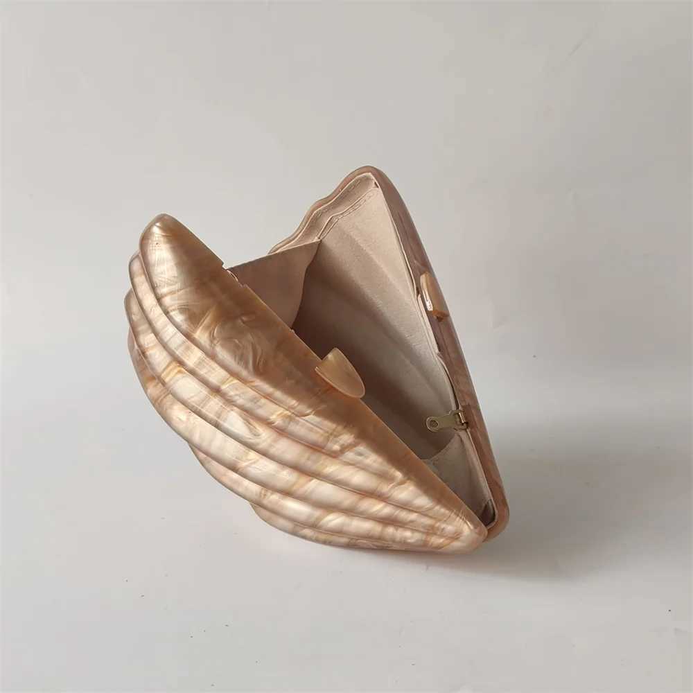 Shell Brown Acrylic Marble Pearl Box Evening Clutch Bag Women Luxury Designer Purses And Handbag Wedding Party Stones Day Wallet M250625