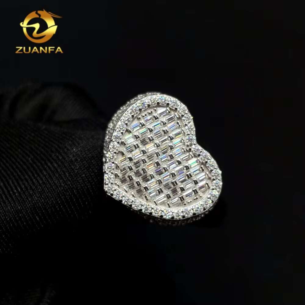 GRA Certified Drop Shipping Fine Jewelry Iced Out VVS Baguette Moissanite 925 Sterling Silver Hip Hop Rings Heart Ring