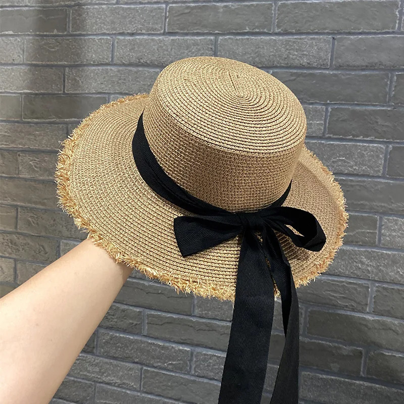 Womens casual ribbon straw hat Vintage tassel sun hats Visor cap for cycling fishing travel outdoor Sun girls 250624
