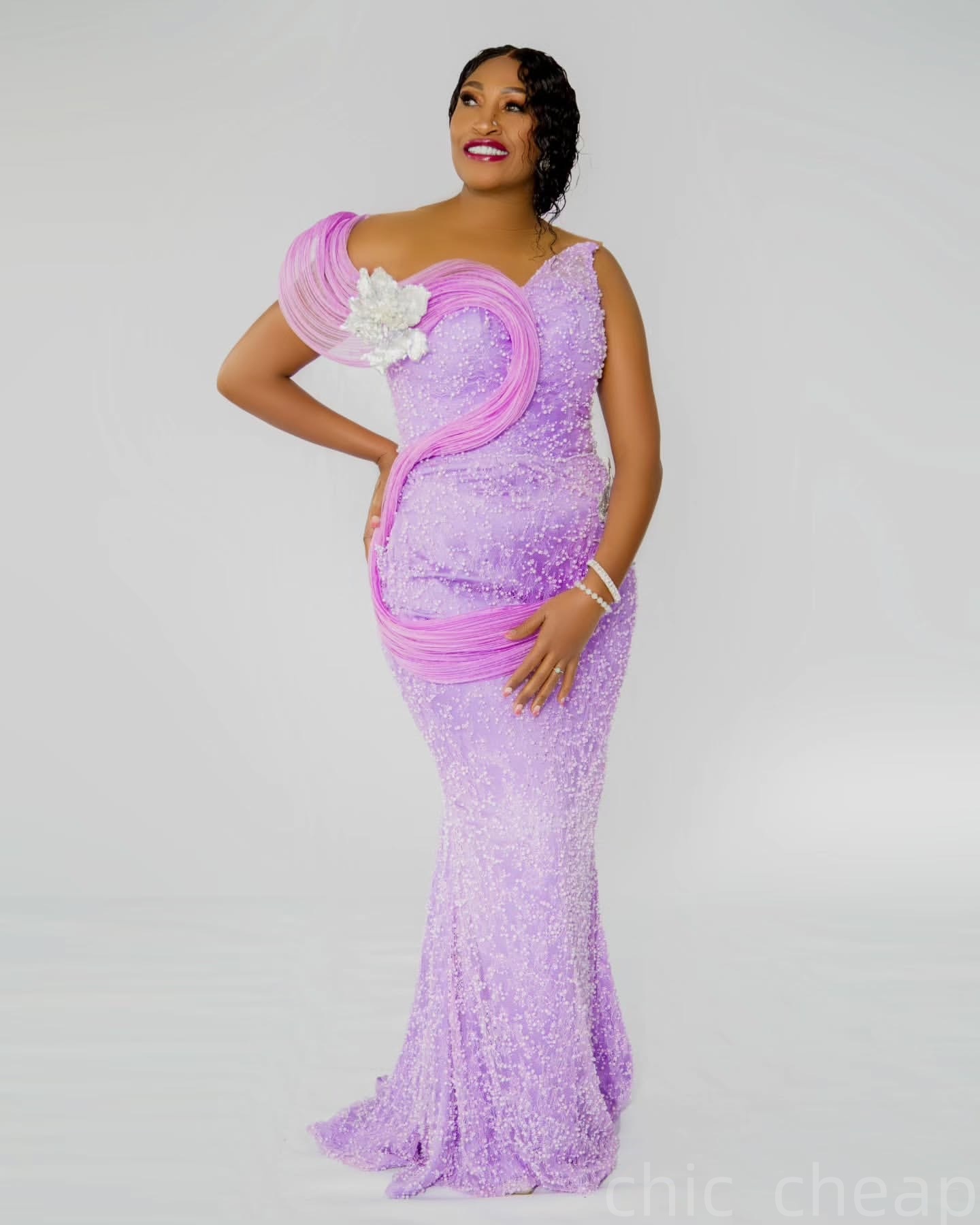 Lilac Blue Mermaid Prom Dresses 2025 Sequined Flower Stylish Evening Formal Party Second Birthday Engagement Gowns Plus Size Dress For Special Occasio
