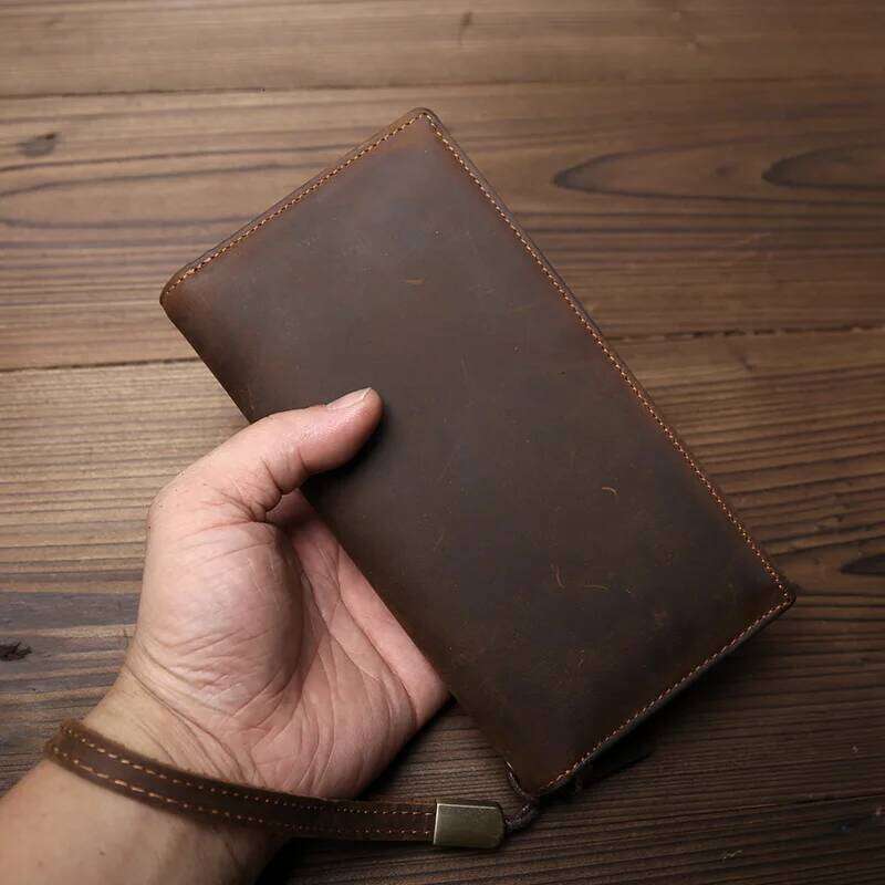 JLFGPJ Vintage Crazy Horse Men's Long Mobile Wallet First Layer Multi-card Genuine Leather Clutch Bag