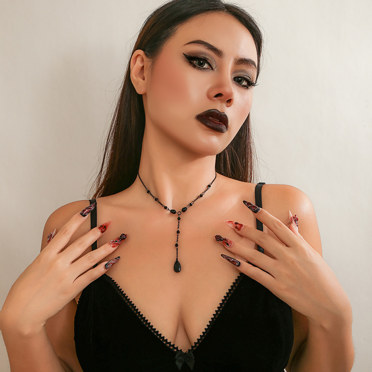 Accessories Gothic Blood Tassel Necklace Niche Sweet Cool Metal Water Drop Choker