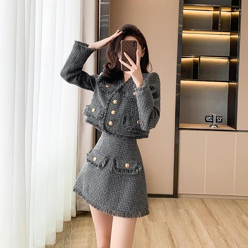 Two Piece Dress Autumn/Winter Designer Woolen Two-Piece Set Short Tweed Jacket With High-Waist Skirt For Modern Elegance High Quality