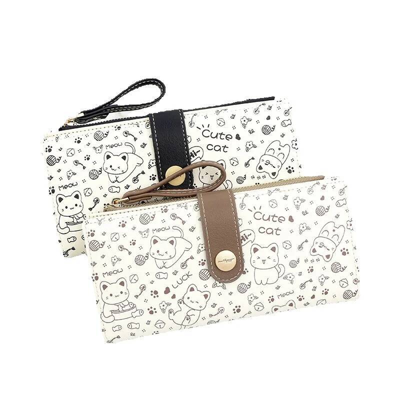 Free Shipping 2025 New Designer Bag Cross-border New Japanese Style Cute Cat Women's Wallet Long Student Card Holder Zipper Coin Purse Ladies Wal