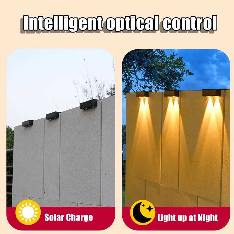 1/2/4/6 Pcs Outdoor Solar Wall Light Waterproof Fence Lamp Ultra Strong Spotlight Illumination for Garden Fence or Exterior Wall XJ250624