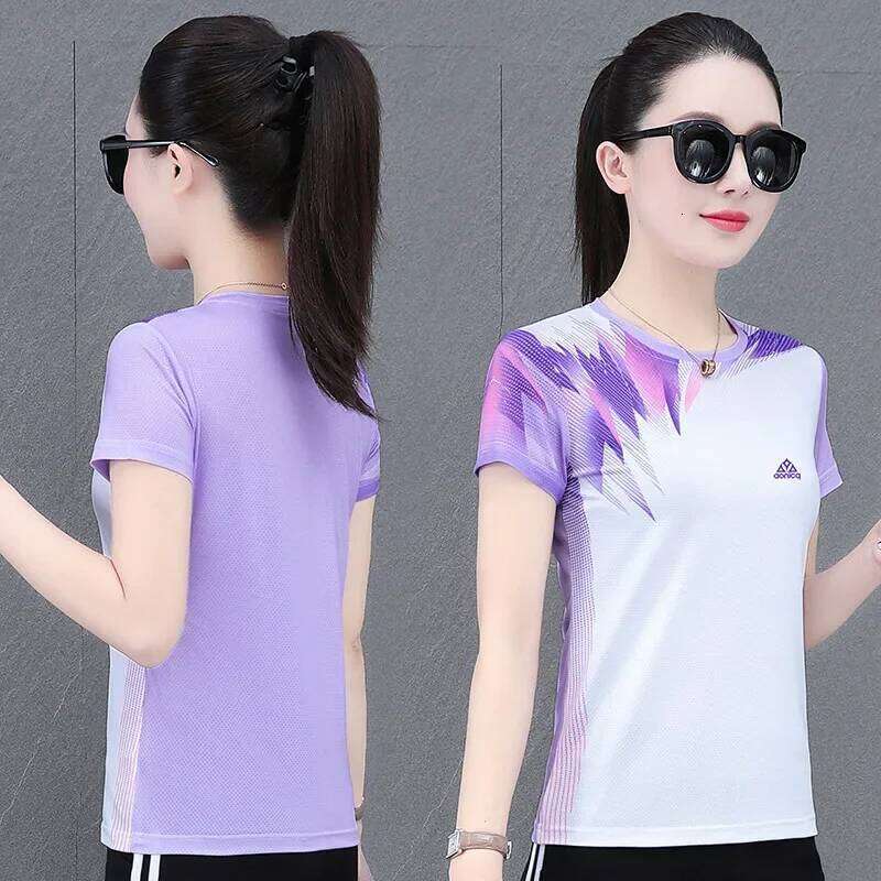 New 2025 Women's Summer Sportswear Ice Silk round Neck Short Sleeve T-Shirt Running Top Breathable Sun Protection Fashionable