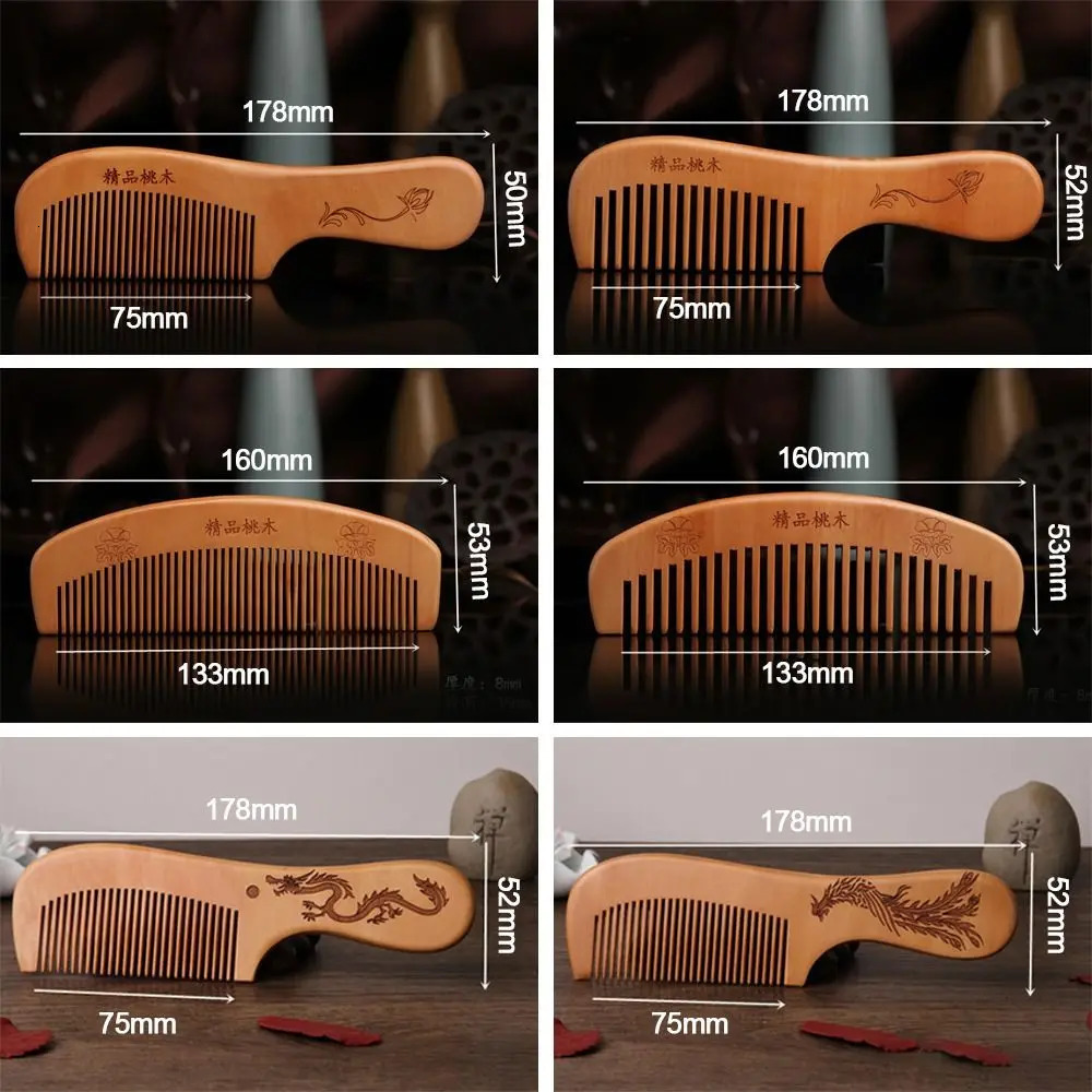 Anti-Static Handcrafted Natural Peach Wood Hair Comb Head Massage Sandalwood Comb Hair Care DIY Styling Tool 250625