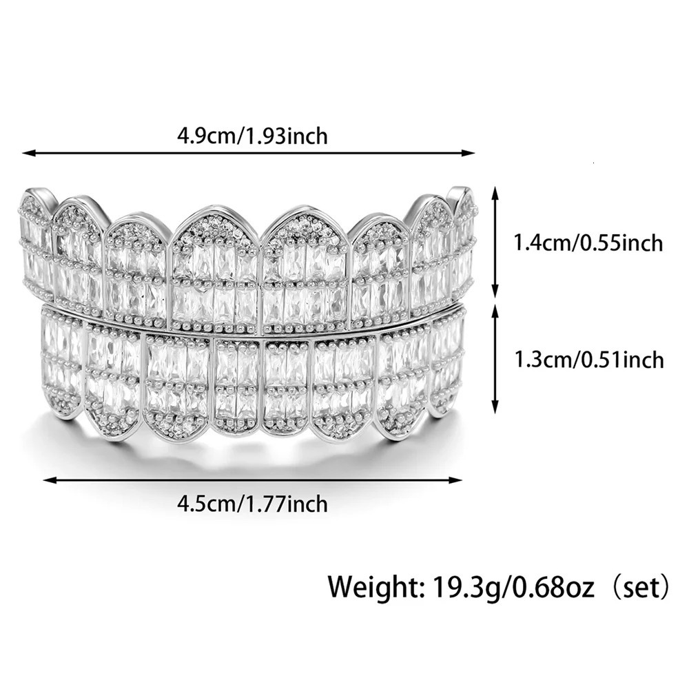 D Z Baguette Set Teeth Top Bottom Gold Plated Hip Hop Fashion Rapper Jewelry Punk Party Gift for Men Women Gifts 250606