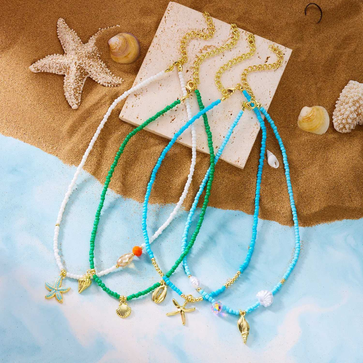 Cute Ceramic Fish Necklace for Women Girls Y2K Colorful Beads Shell Starfish Necklace Trend Aesthetic Summer Beach Jewelry Gift M250625