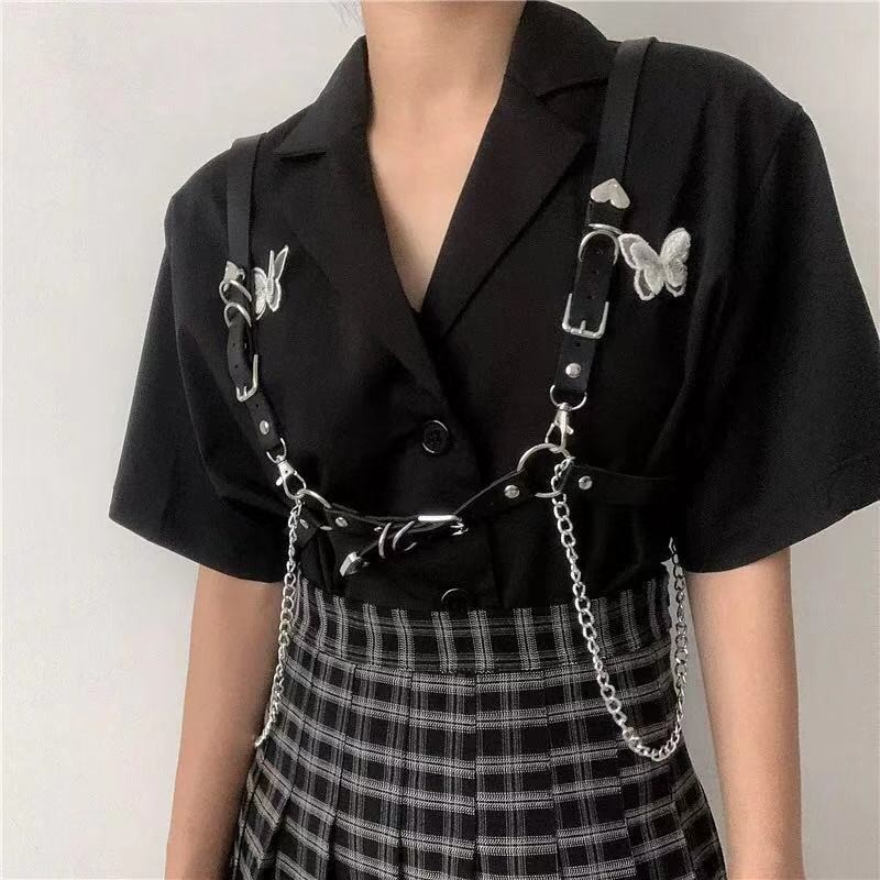 Stage Wear Dance Accessories Waist chain versatile belt punk shoulder strap Harajuku style skirt leather chain leg accessories