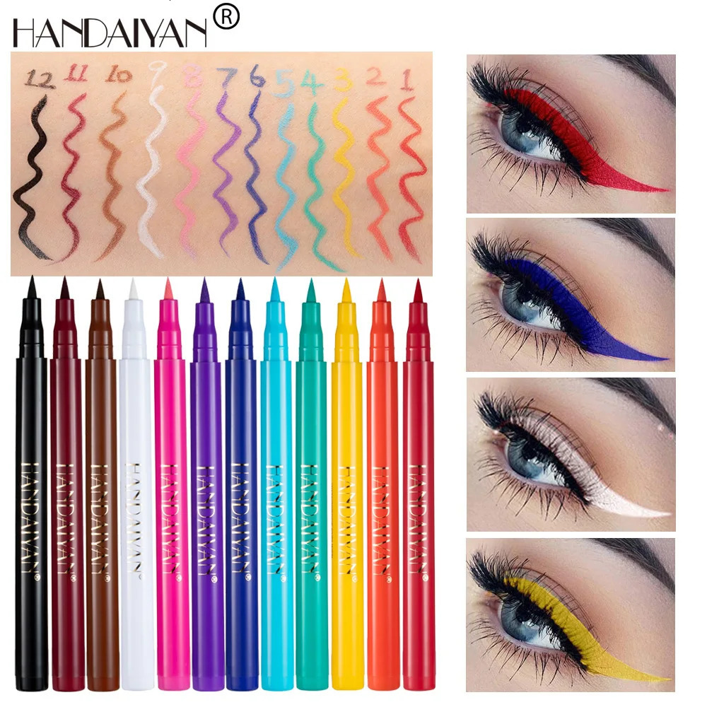 Waterproof 12 Color Liquid Eyeliner Pencil DIY Paintings Eyeliner Easy To Wear Colorful White Yellow Blue Eye Liner Pen Makeup 250625