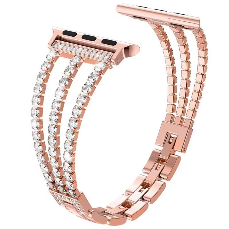 Luxury High End Metal Chain Style Individual Diamond Inlaid Watch Strap for Apple iWatch 4/5/6/7/SE/8 with Full Diamond Steel Band
