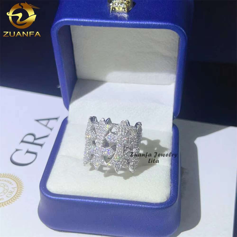 Pass Diamond Tester Hip Hop Iced Out Cross 925 Sterling Silver Mens Certified GRA Moissanite Ring