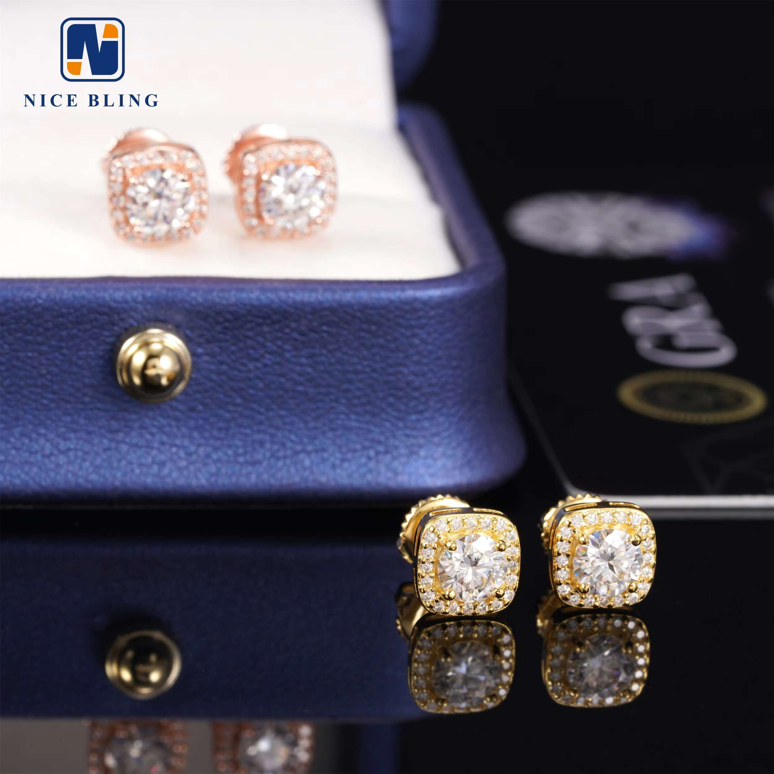 Hot Selling Cheap Price Cluster Moissanite Earrings 925 Sterling Silver Hip Hop Jewelry Square Ear Studs Pass Diamond Tester