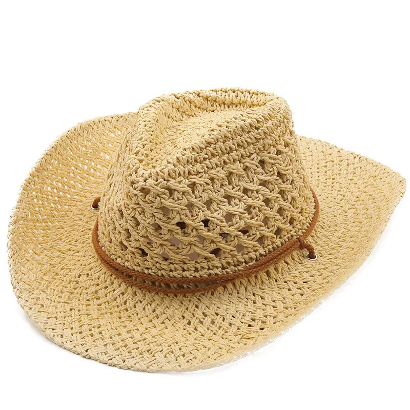 Ethnic style hollow out sun shading big eave cowboy hat spring and summer beach hat outdoor sun protection sun hat grass hat 250624