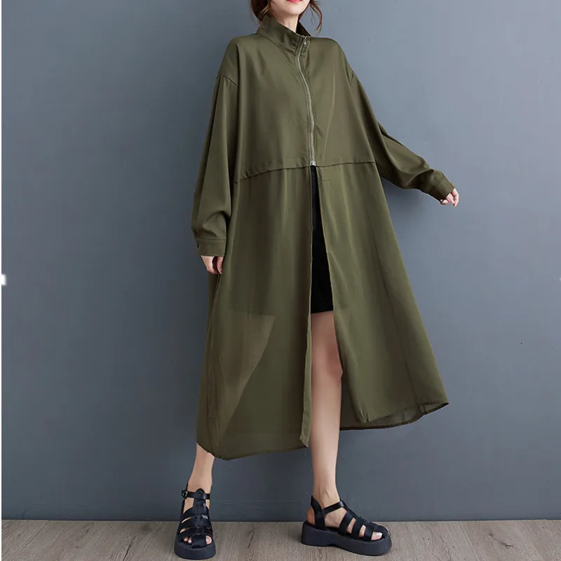 long sleeve oversized vintage casual loose long autumn summer spring trench coat for women clothes Outerwear 250625