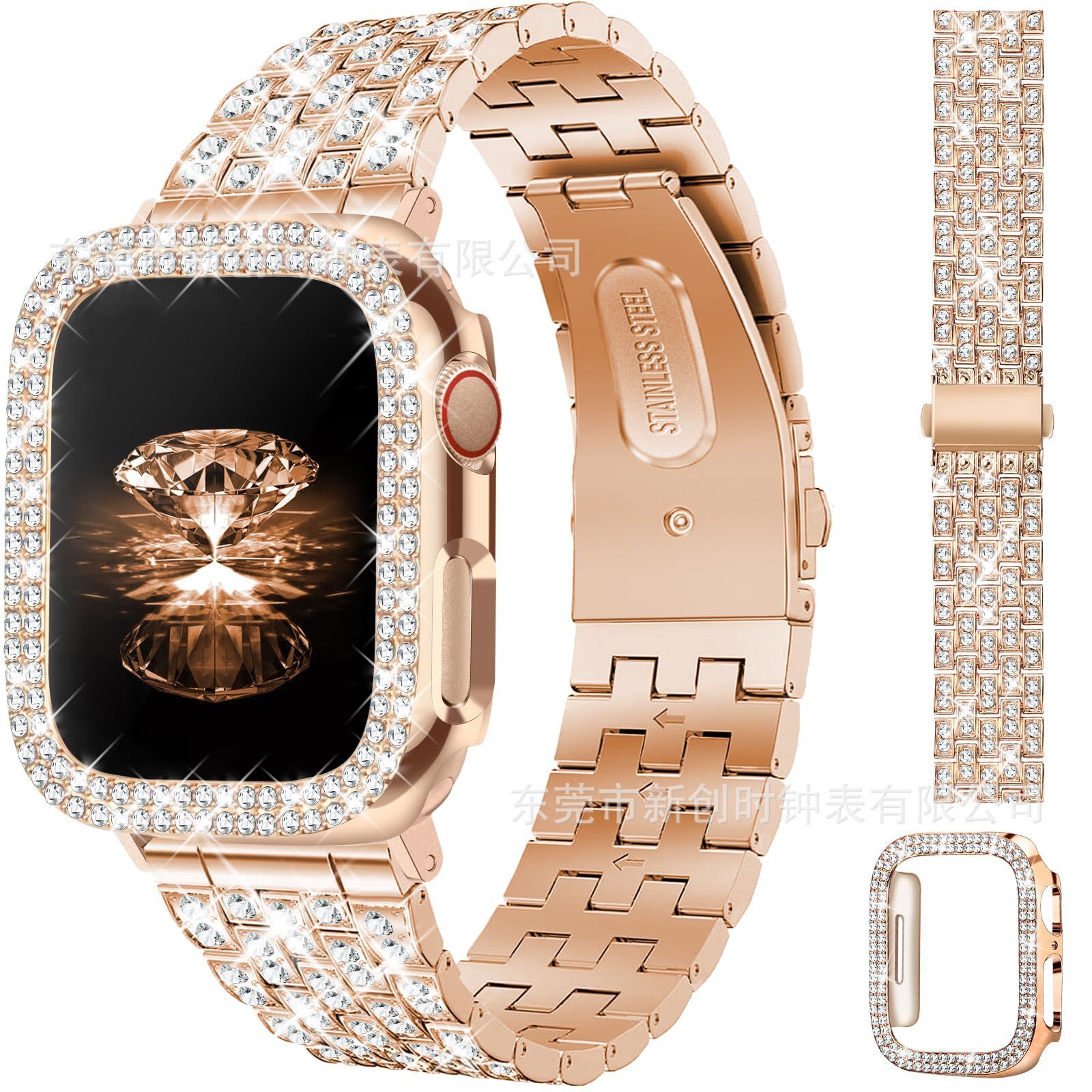 Luxury Premium Stainless Steel Full Rhinestone iWatch Band Universally Compatible with Apple Watch Series 10 & Samsung Galaxy Watch 4 5 6