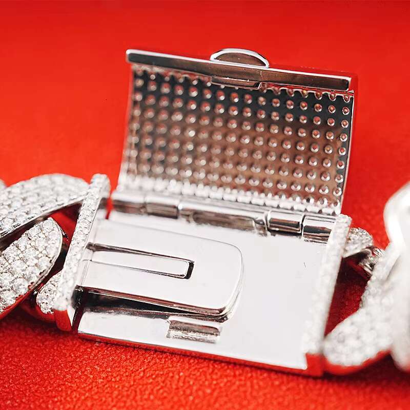 SICGEM Top Selling 8 Inches 15 MM Width Hip Hop Style 925 Sterling Silver Mens Moissanite Cuban Chains Gold Plated Link Chain