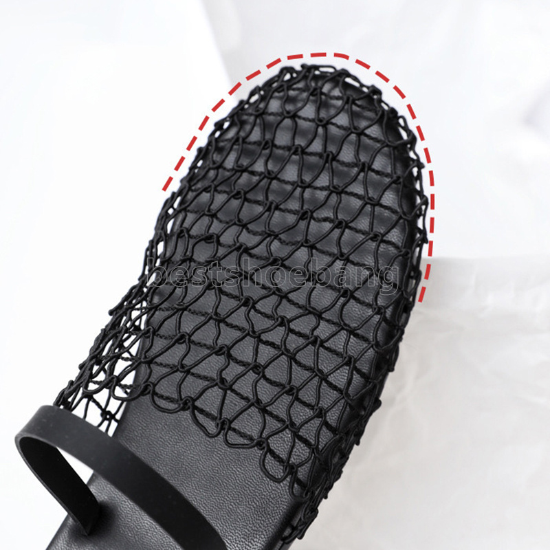 designer sandals flats heels weave mesh womens sandal hollow out slides mules non-slip slippers fashion summer sandale elegant fishnet shoes