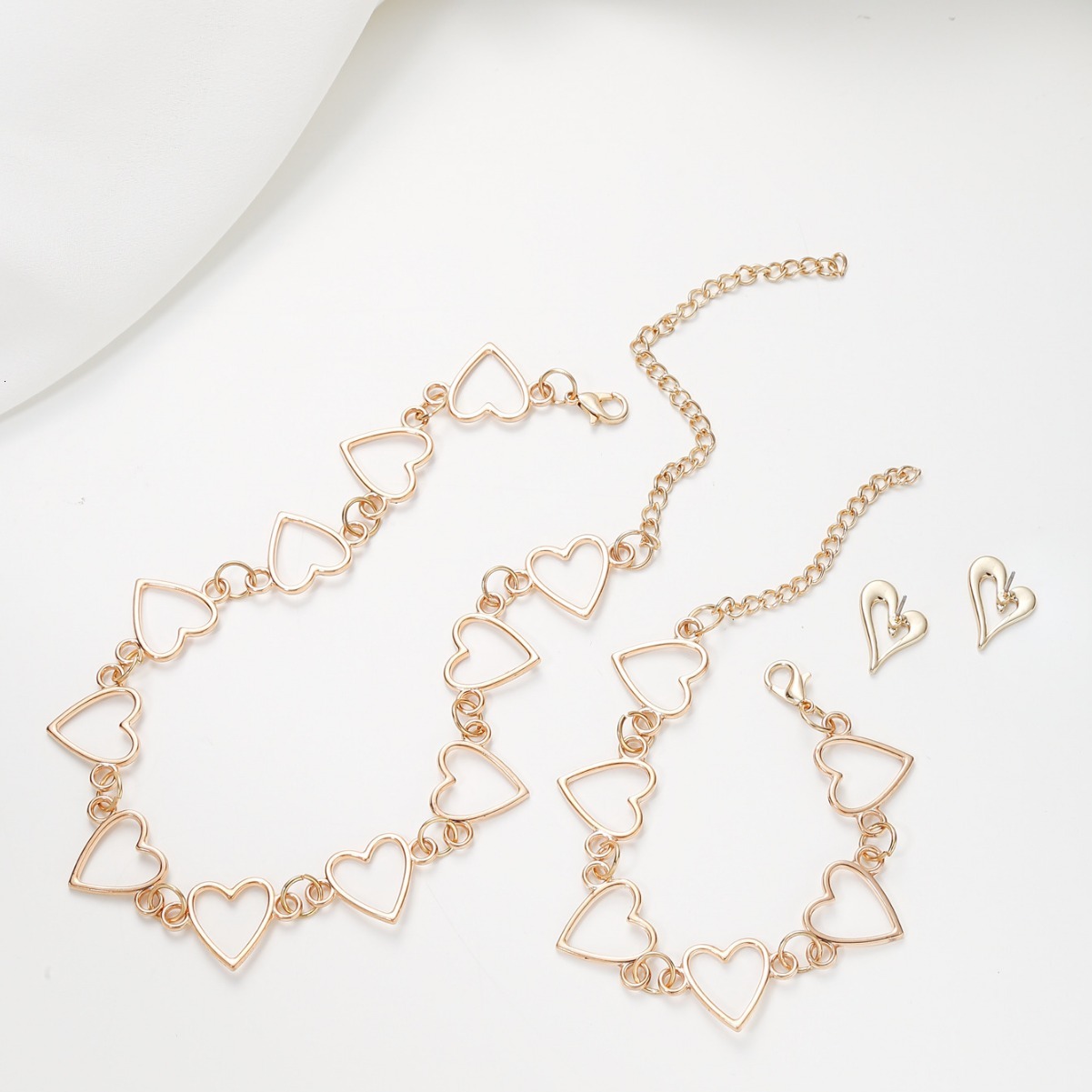 Minimalist Heart Shaped Hlow After Sales Set Korean Style Light Earrings Design Necklace