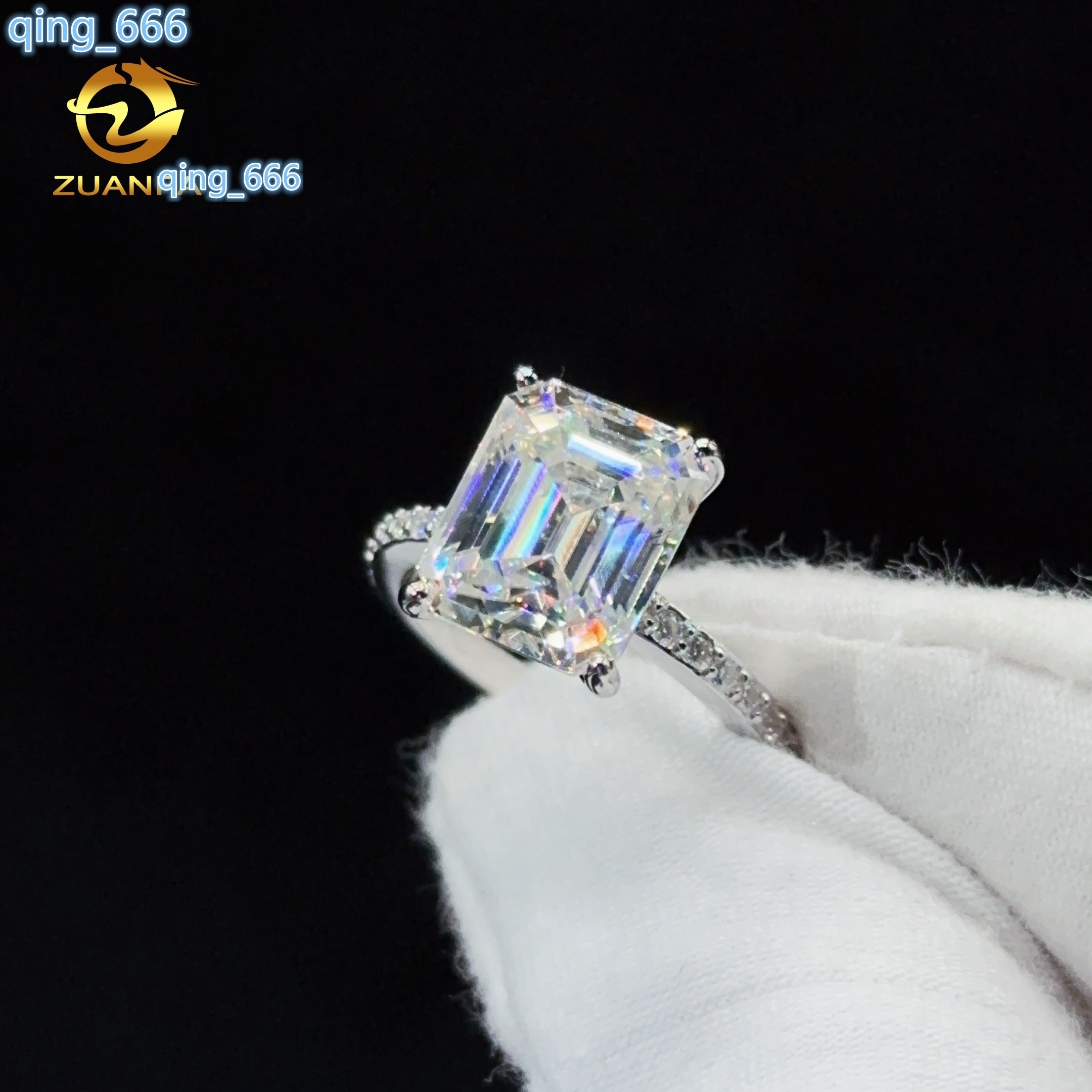 Ready Shipping Pass Diamond Test 5ct Emerald 925 Silver Moissanite Wedding Engagement Ring Ice Out Eternity Ring