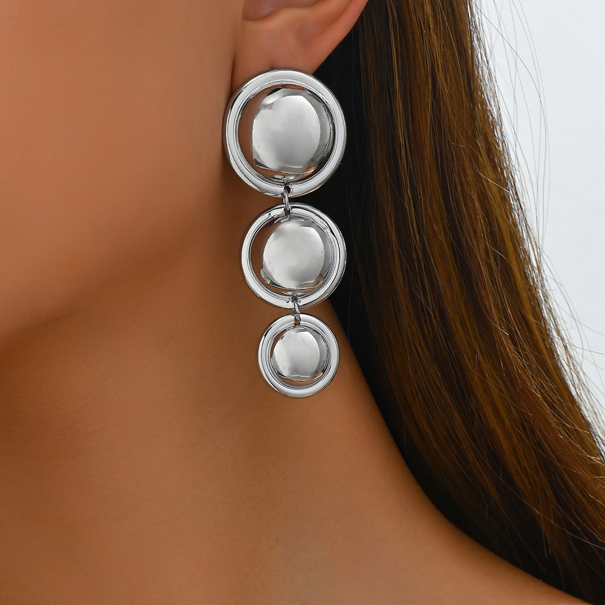 Fashion American Style For Women Unique Circle Double Layer Design Stud Earrings With Elegant And High End Feel