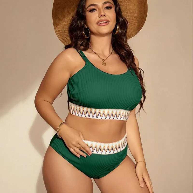 Plus Size Bikini Set Sexy Swimwear Women 2024 High Waist Two-Piece Swimsuit Woman Beachwear Bathing Suit Biquini Monokini XJ250624