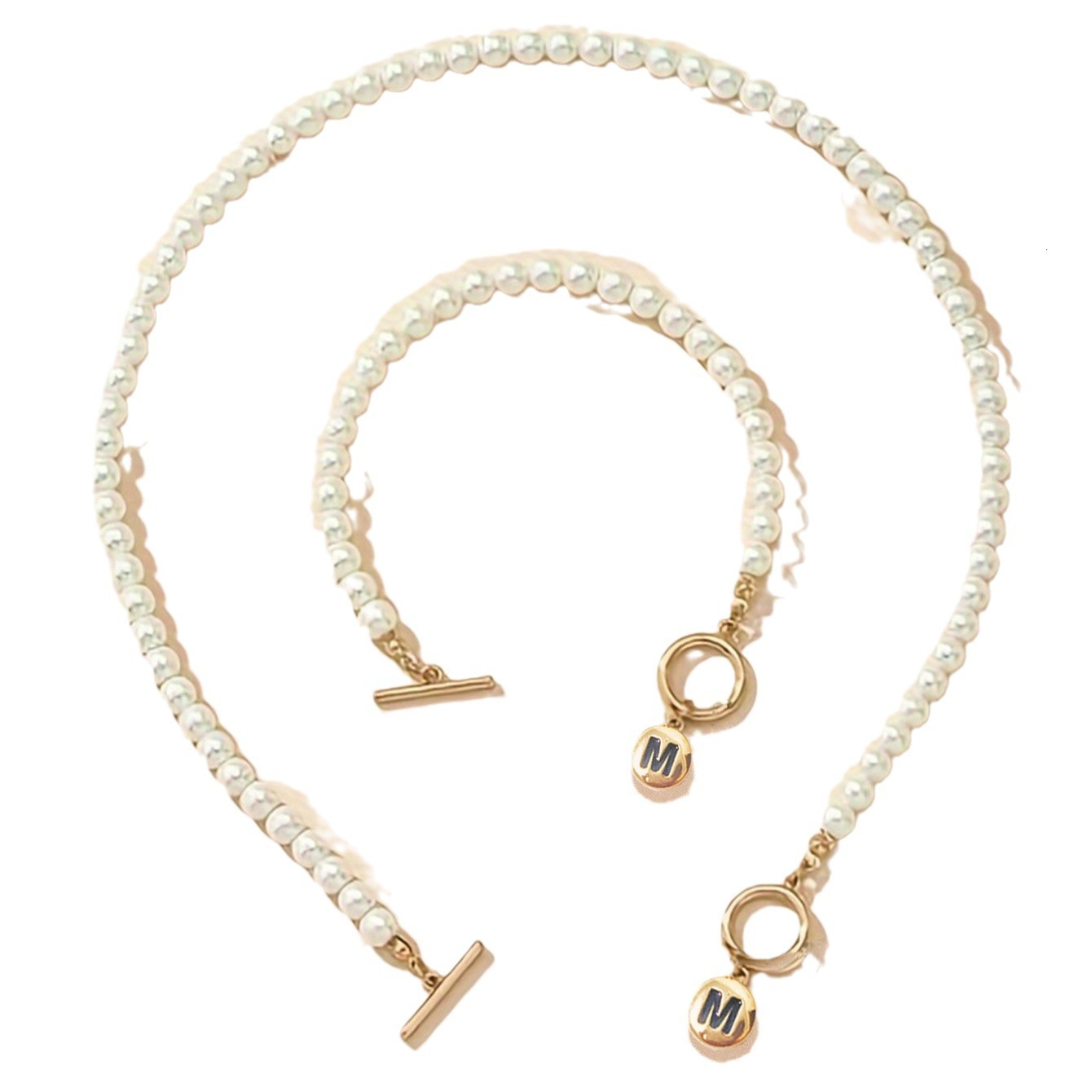 1 Pearl Necklace Bracelet Set M Pendant Fashion Exquisite Gift Celebration French Classic